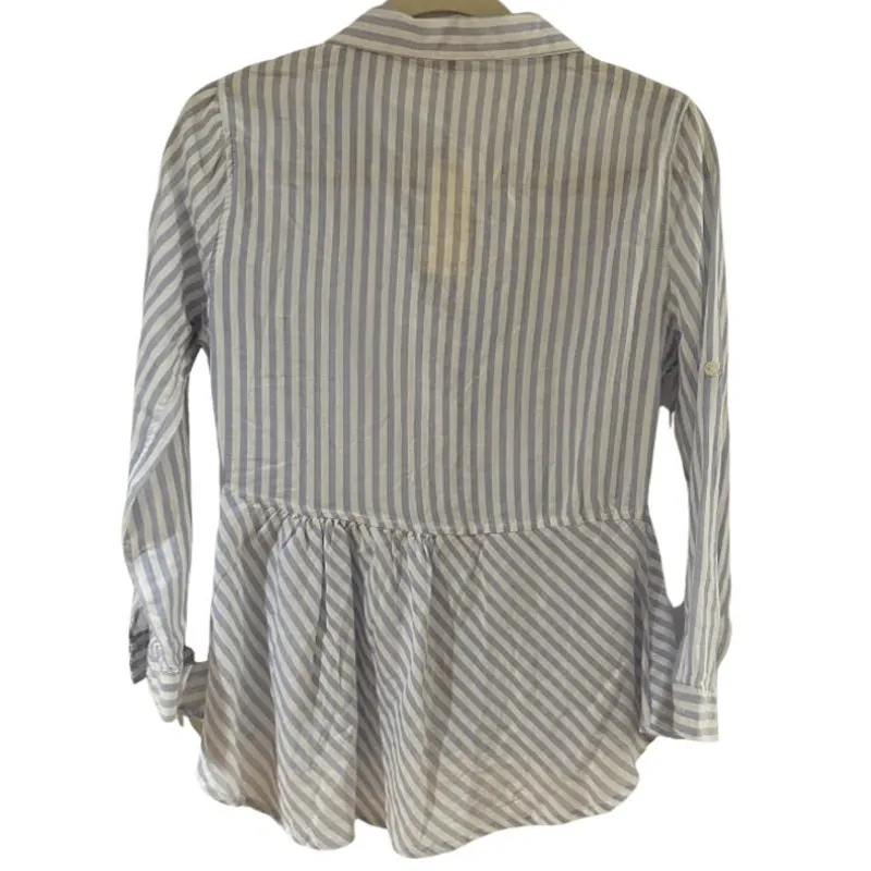 Love Note LOVE NOTES Blue White Striped Peplum Boho Button Up Top Medium - Image 2
