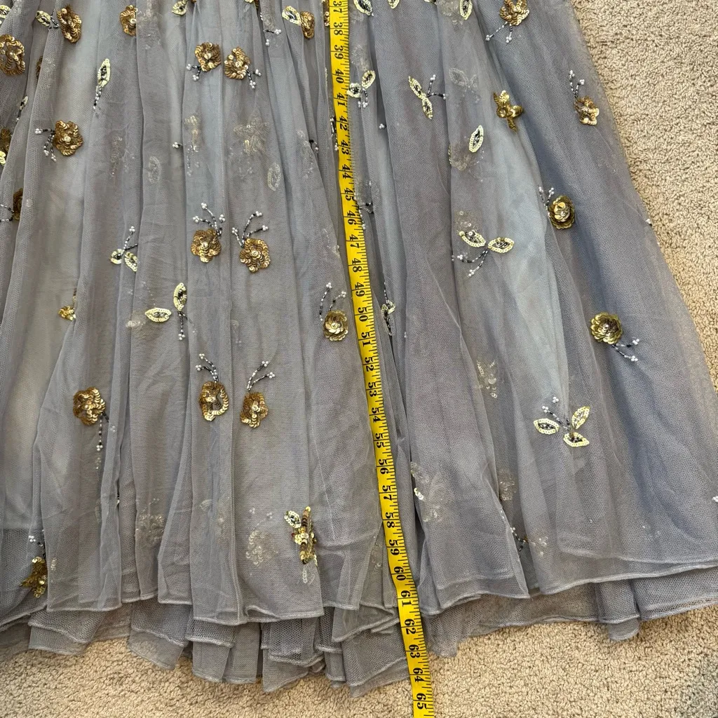 Mac Duggal 5533 Beaded Sequins Long Sleeve Gown Platinum Gold 18 - Image 8