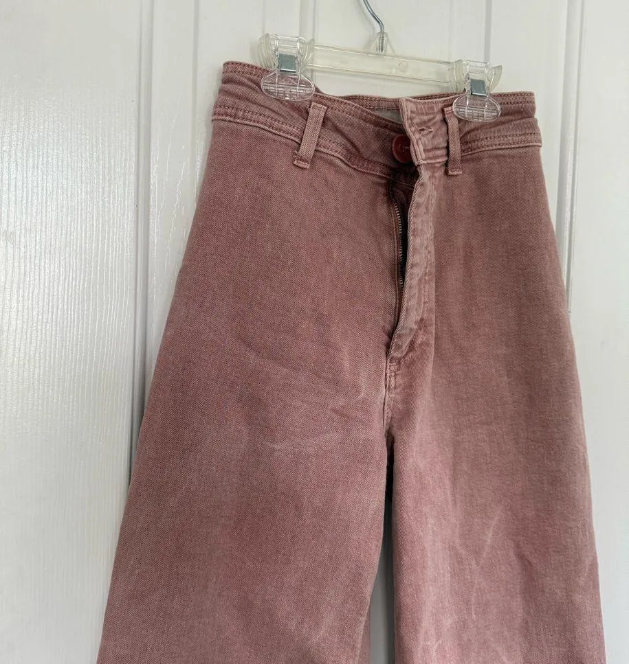 Blush Pink Zara Marine Straight/Wide-Leg Jeans and raw hem on bottom - Image 4