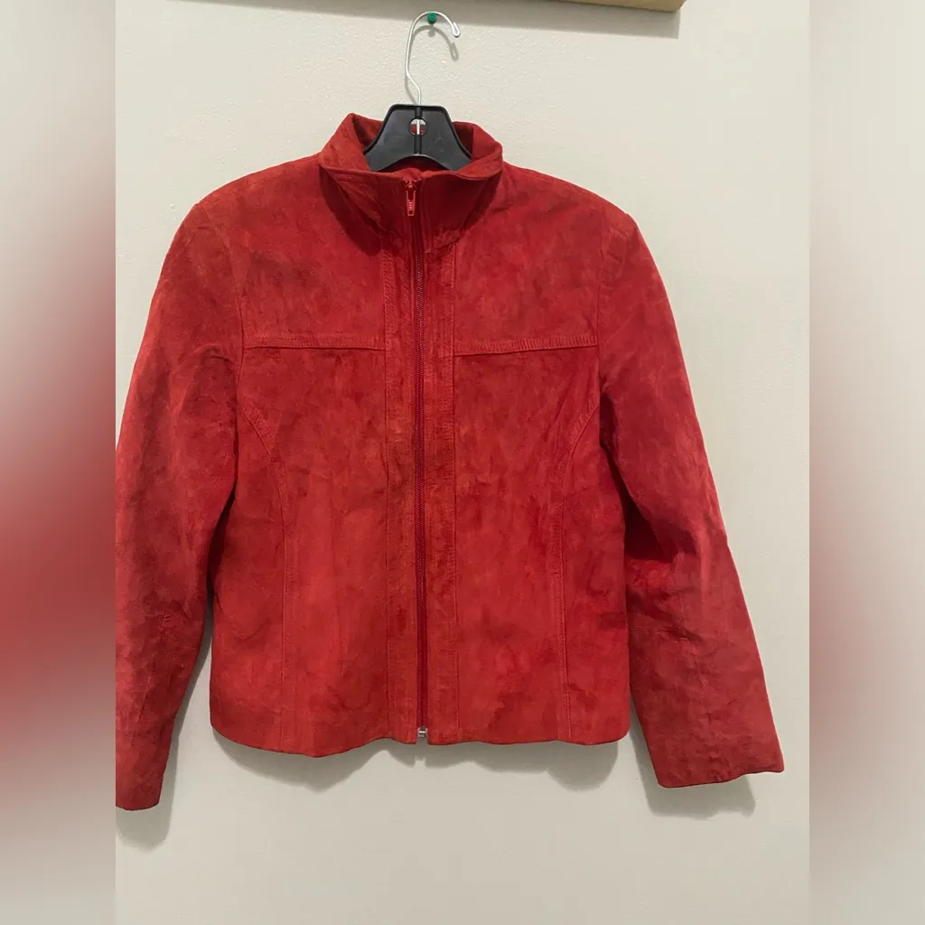 Yvonne & Marie 100% Authentic Leather Zipper Down Jacket Red Size 6 - Image 3