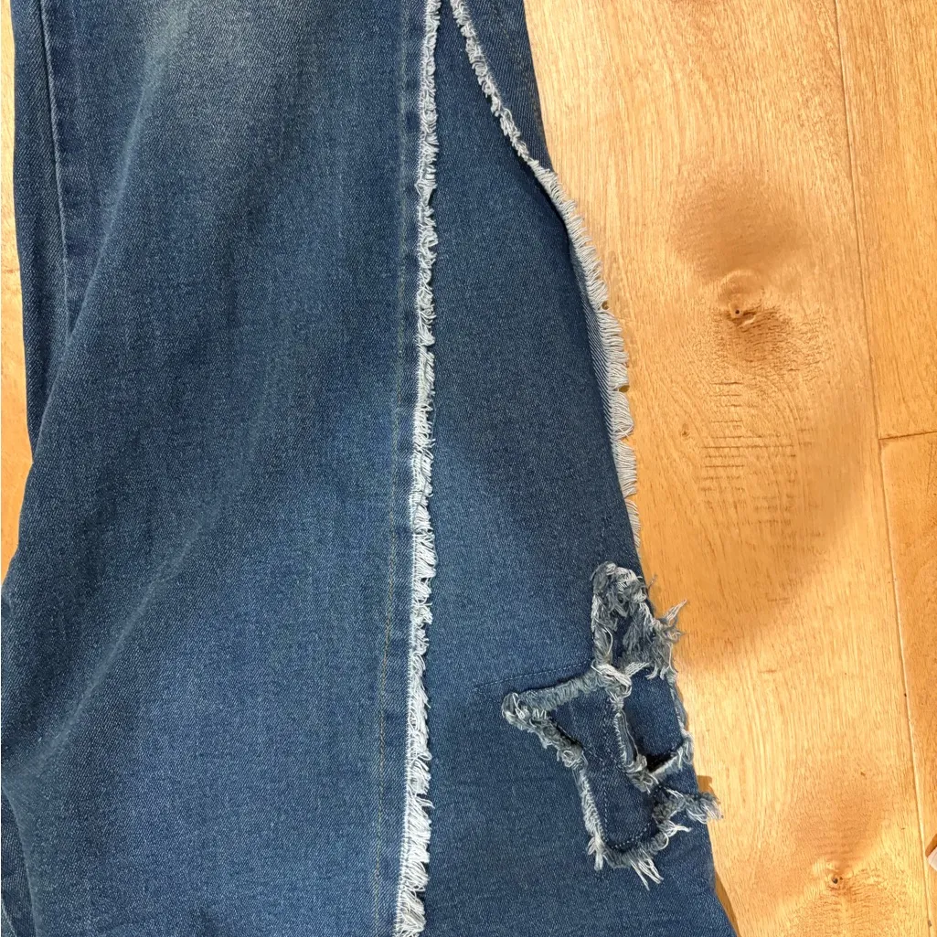 Romwe hippie flare stretchy boho  jeans frayed stars  sz M 6 8 high rise - Image 3