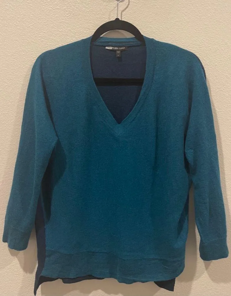 Arctic Green Blue Royal Alpaca Colorblock High Low Sweater - Image 2