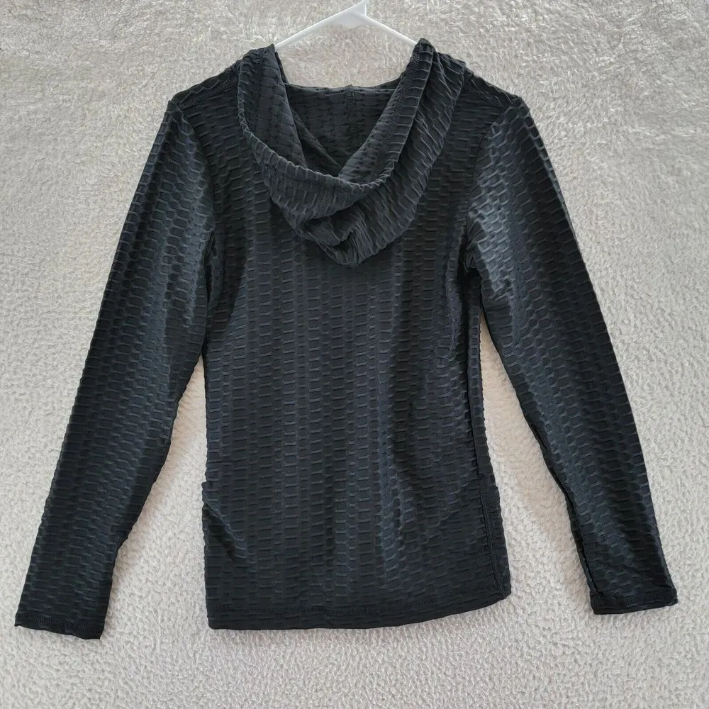 New Mix L/S Full Zip Activewear Hooded Jacket Women's Small Black Textured - Image 9