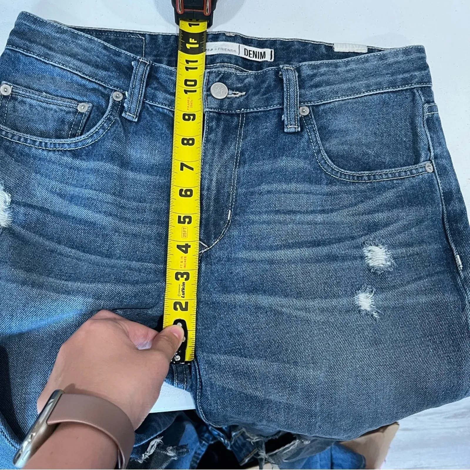 Lovers + Friends Denim Ezra Distressed Boyfriend Blue Denim Jeans 100% Cotton - Image 7