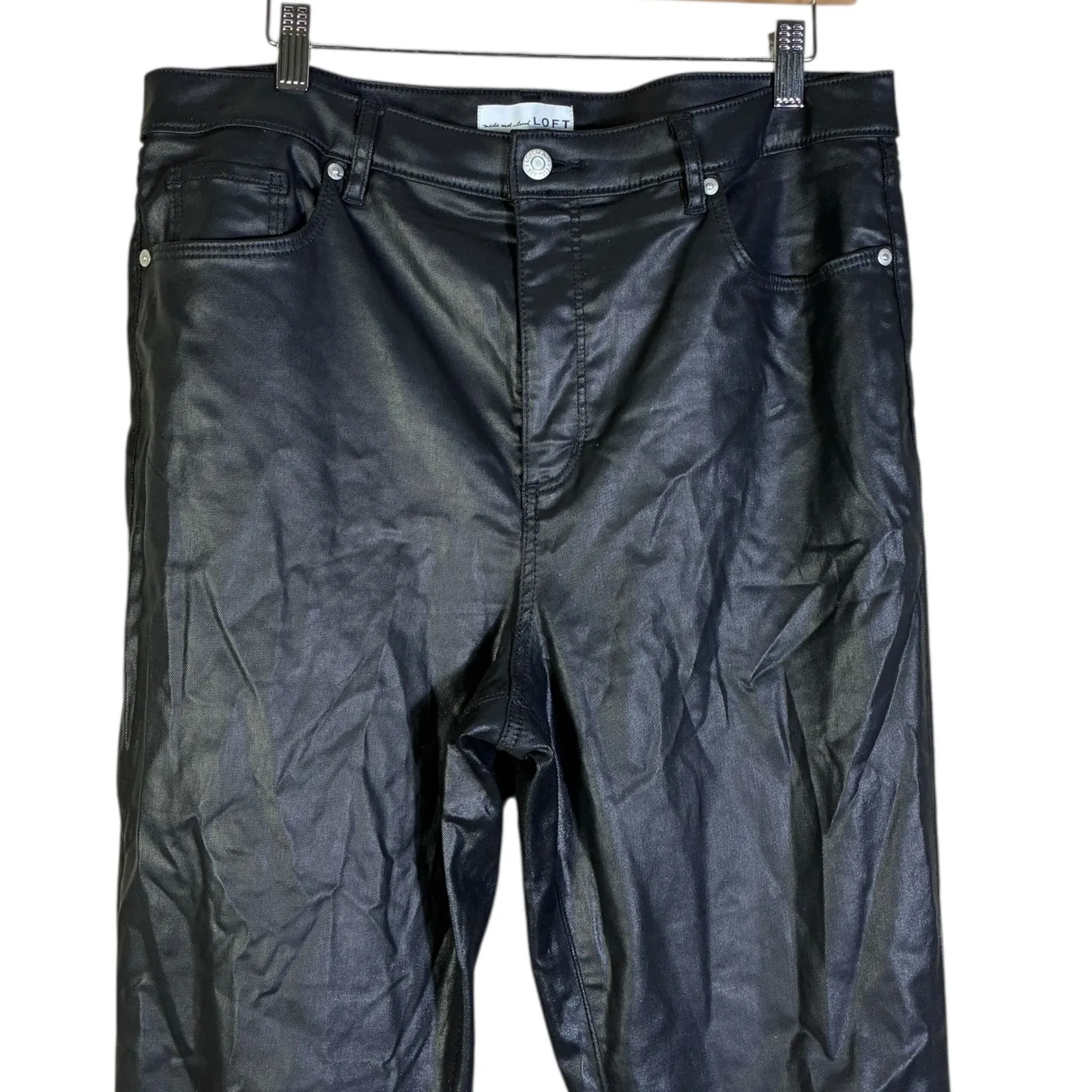 LOFT Kick Crop Faux Leather Pants Black Size 14 - Image 2