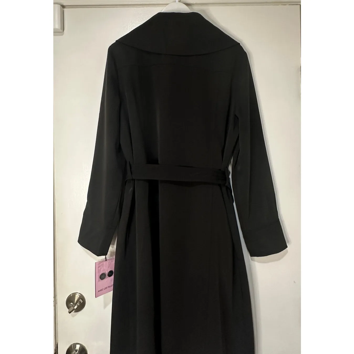 Avec Les Filles Black Trench Coat Belted Drape Front Size Large NWT Stylish - Image 15