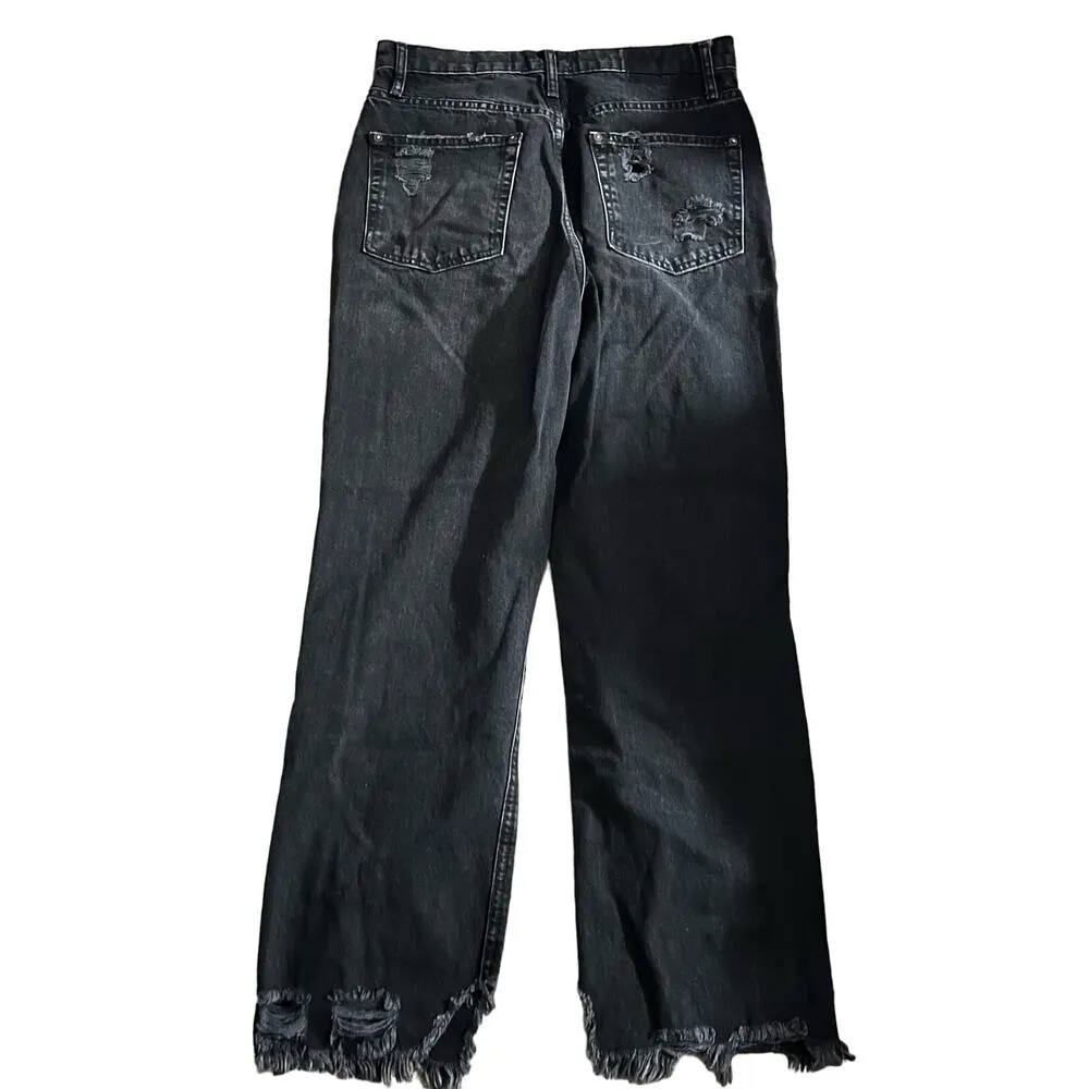 Free People Tapered Baggy Distressed Boyfriend Jeans 30 Women’s Obsidian Black - Image 3