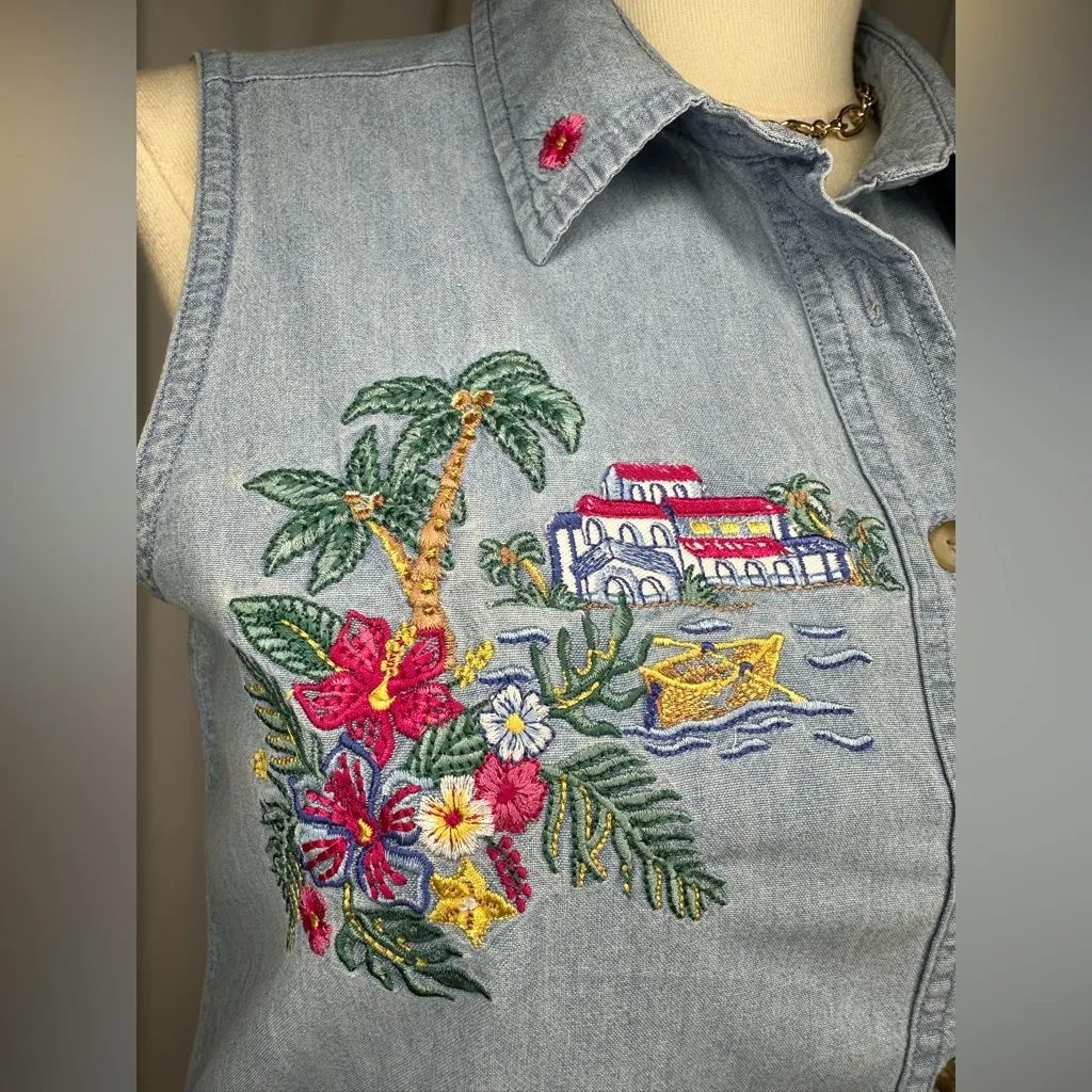 Cabin Creek Embroidered Denim Sleeveless Shirt (909) - Image 6