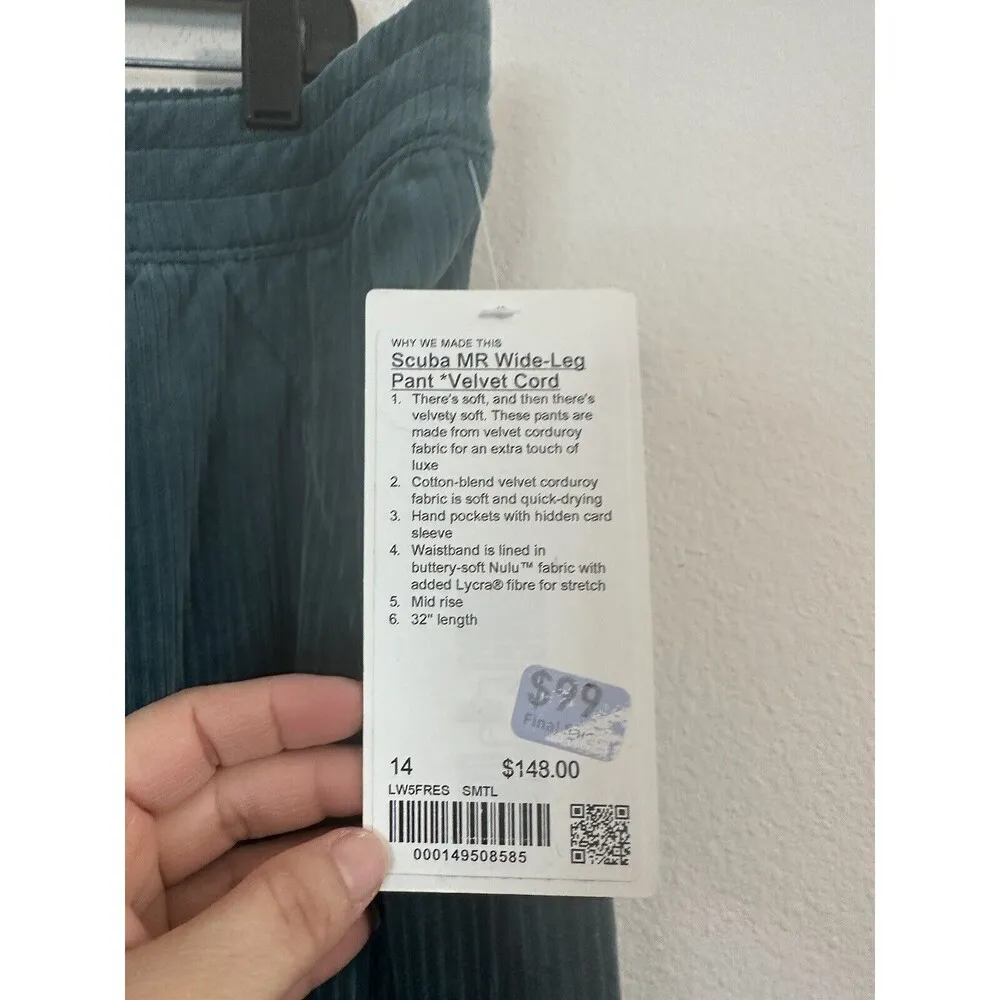 NWT Lululemon Scuba MR Wide-Leg Pant Velvet Cord, Size 14, Inseam 32” - Image 4