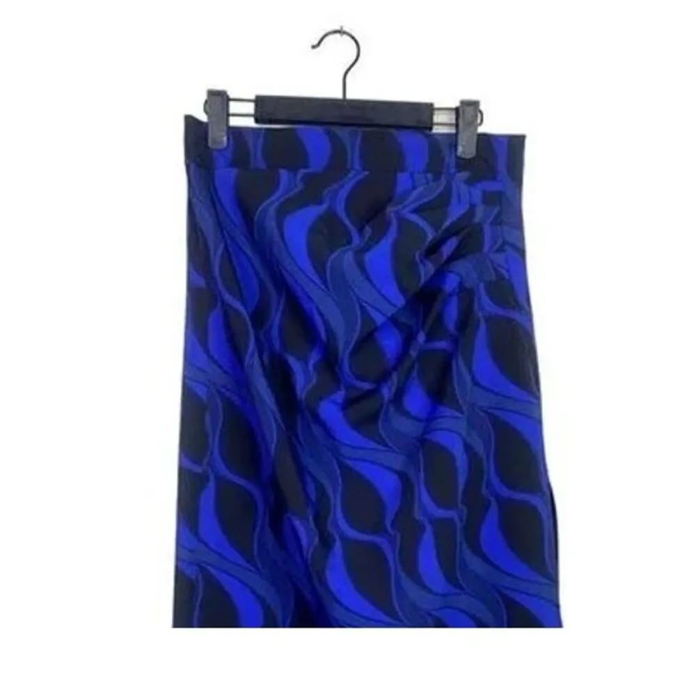 ZARA Ruched Hip Side Slit Geometric Design Midi Skirt Back Zip Up M Black Blue - Image 4