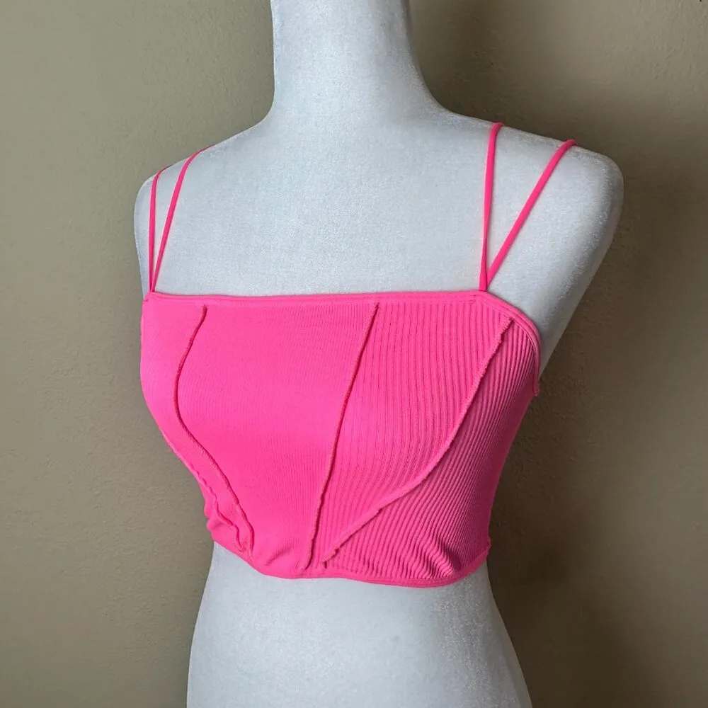Out From Under for URBAN OUTFITTERS Hot Neon Pink Ribbed Bralette Top Size XS/S - Image 4