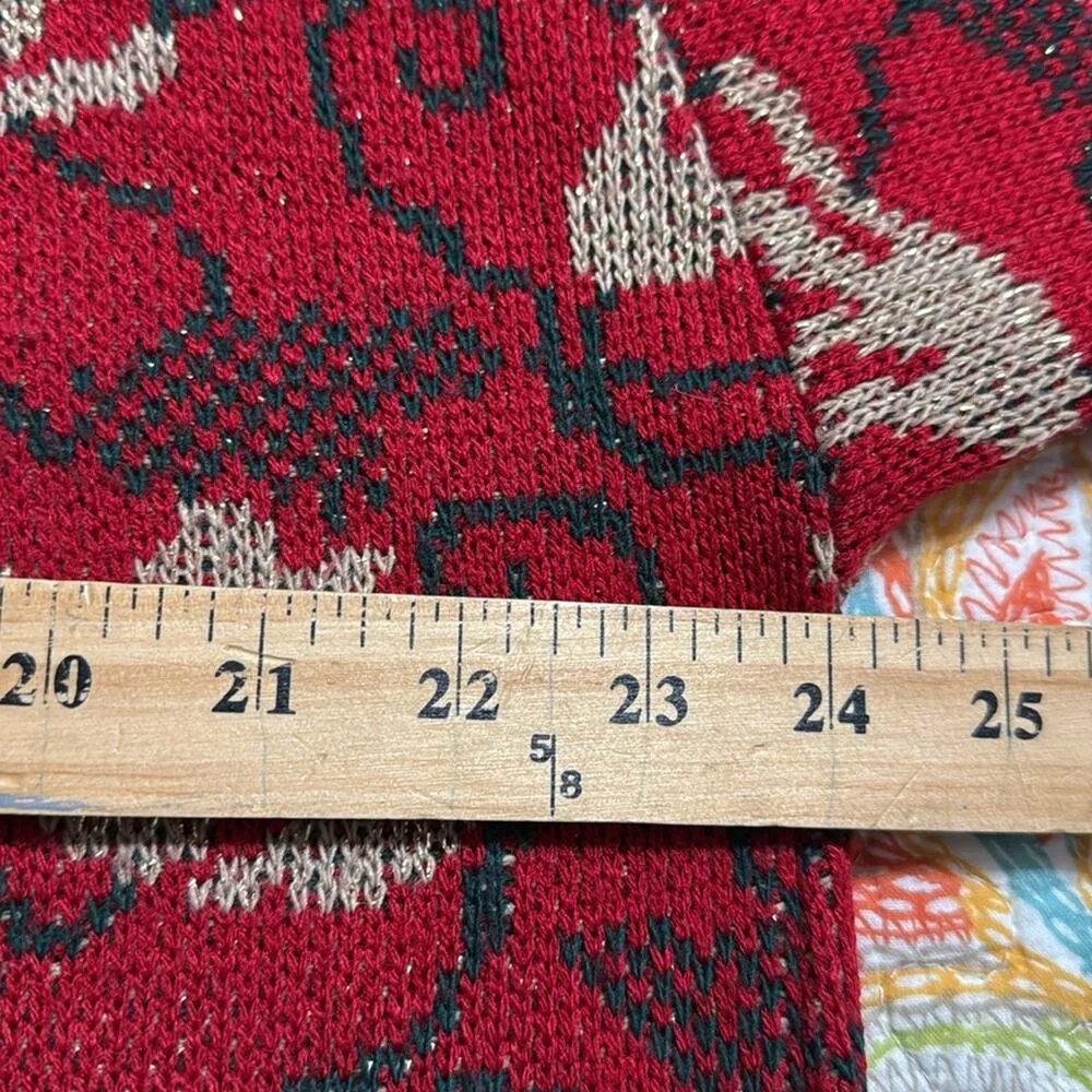 Vintage Mathias women's size 1X Christmas sweater metallic floral gold red vines - Image 3