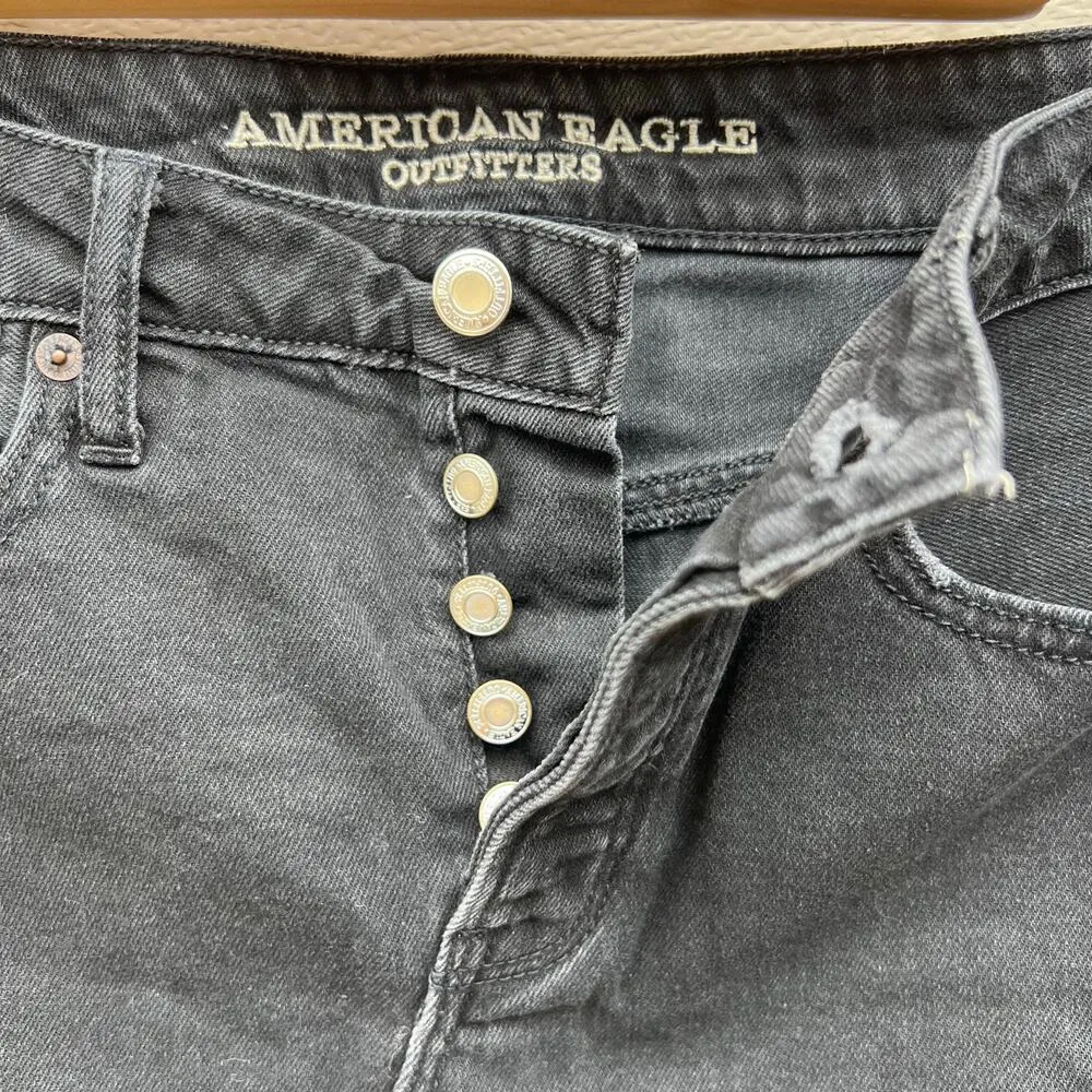 American Eagle Hi Rise Festival Mini Skirt Denim Jean Skirt Black Raw Hem Size 4 - Image 3