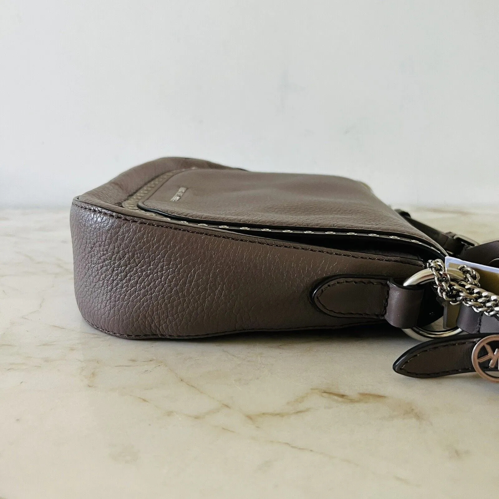 MICHAEL KORS Brooklyn Cinder Leather Medium Saddle Shoulder Bag - Image 6