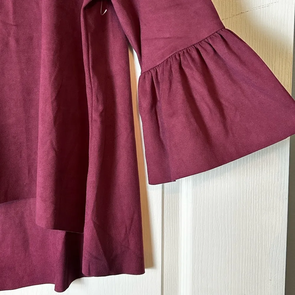 Bryn Walker Fran Top Faux Suede Bell Sleeve Lagenlook Maroon Size Small - Image 8