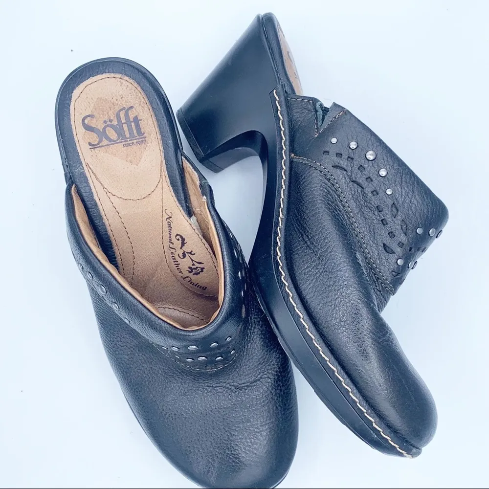 Sofft Black Leather Block Heel Mules 7.5 Size undefined - Image 8