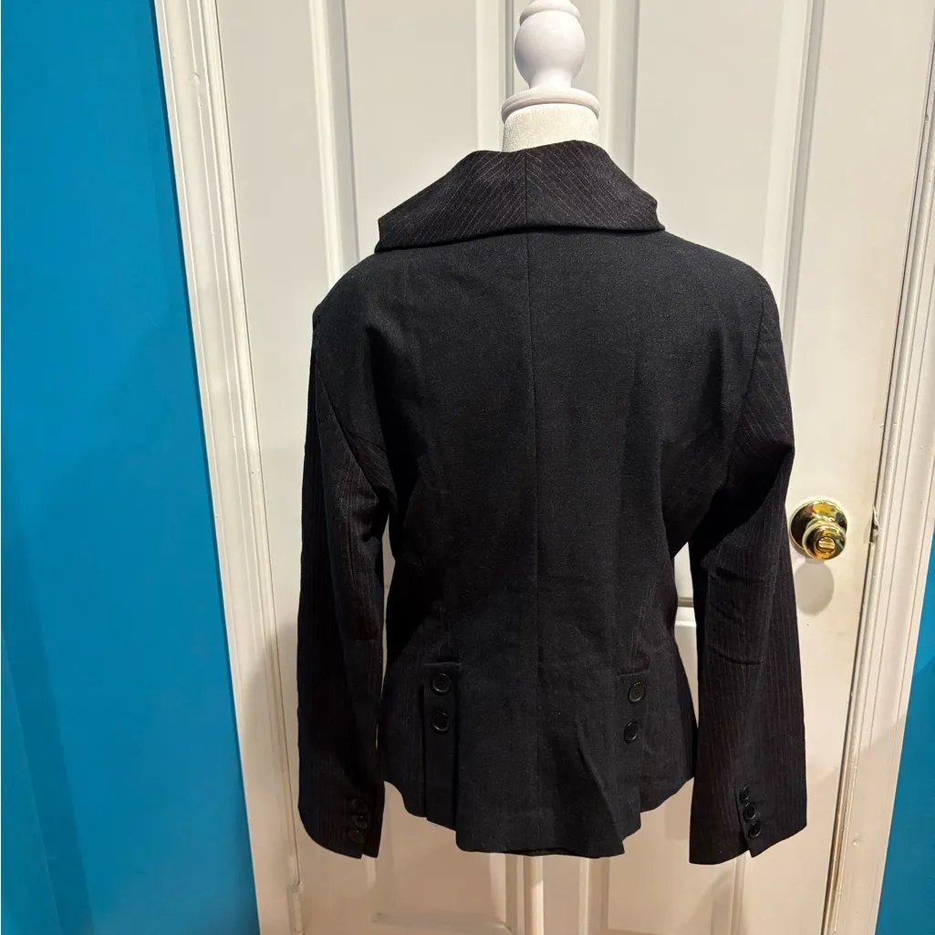 ZAPA Paris wool pinstripe jacket rouched collar gray sz M L Size M - Image 3