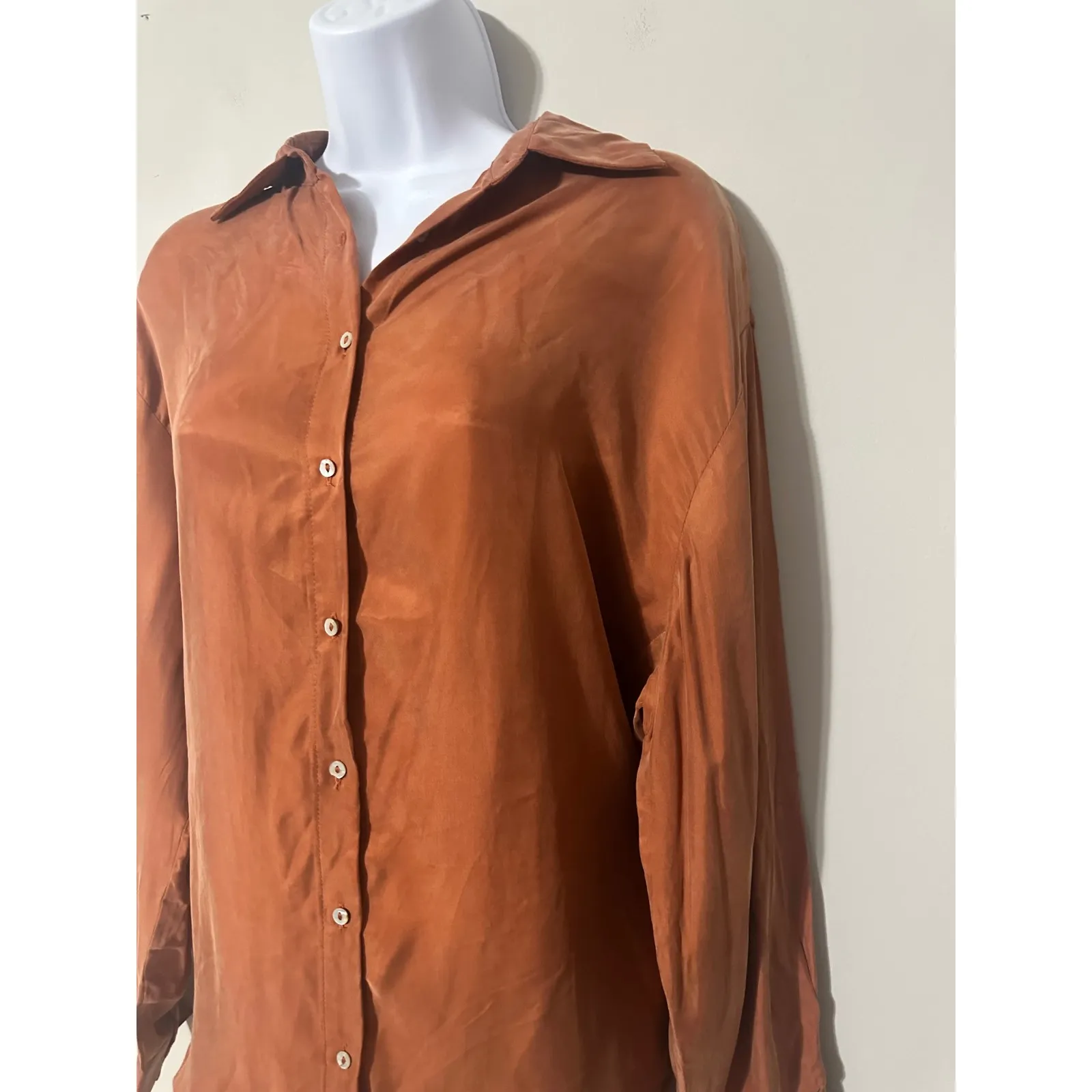 Lucy Paris Women's S Rust Orange Long Sleeve Button Up Shirt Top - Image 2