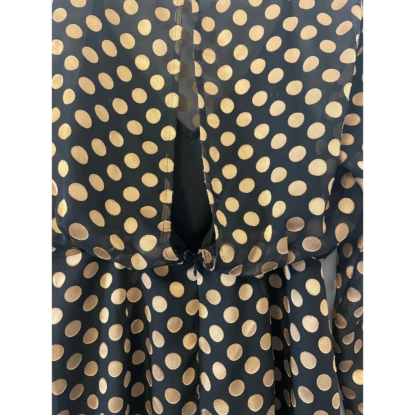 ASTR the Label Mini Cocktail Dress Small Sheer Black Gold Back Cut Out Club - Image 7