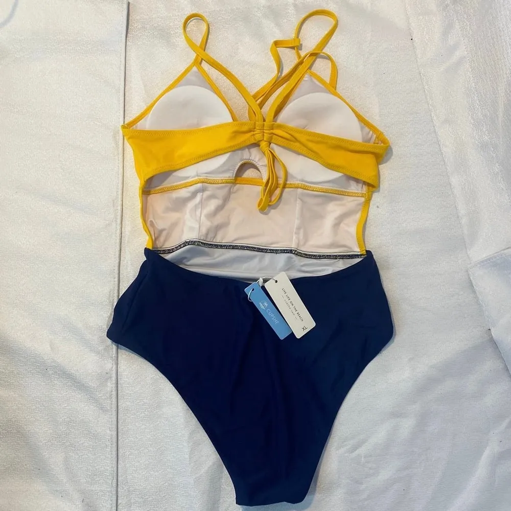 CupShe Navy & Yellow One-piece Swimsuit NWT women sz XL - Image 4