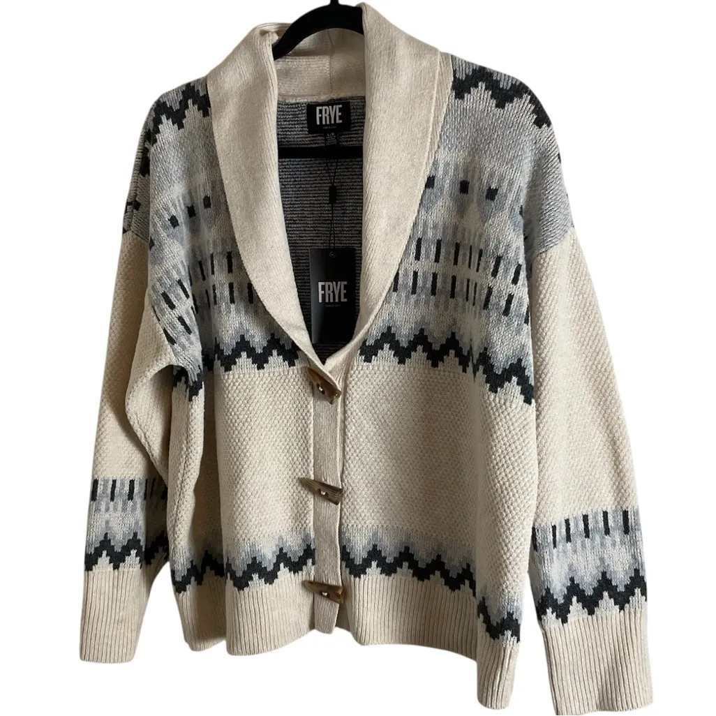 NWT FRYE Women's Oatmeal Heather Combo Cardigan size Large - Image 11