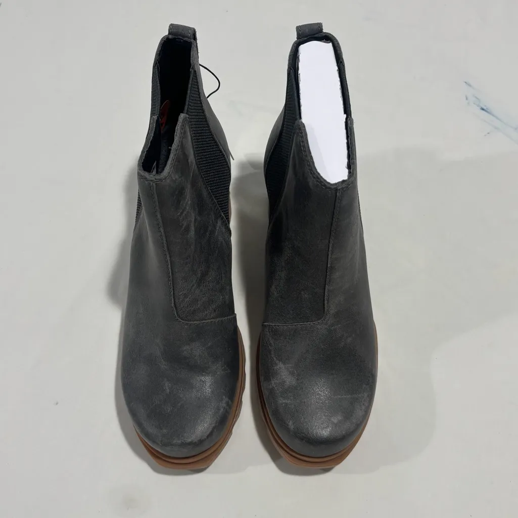 Sorel Womens JOAN OF ARCTIC III Wedge Chelsea Boots Charcoal Leather Ankle Boots - Image 4