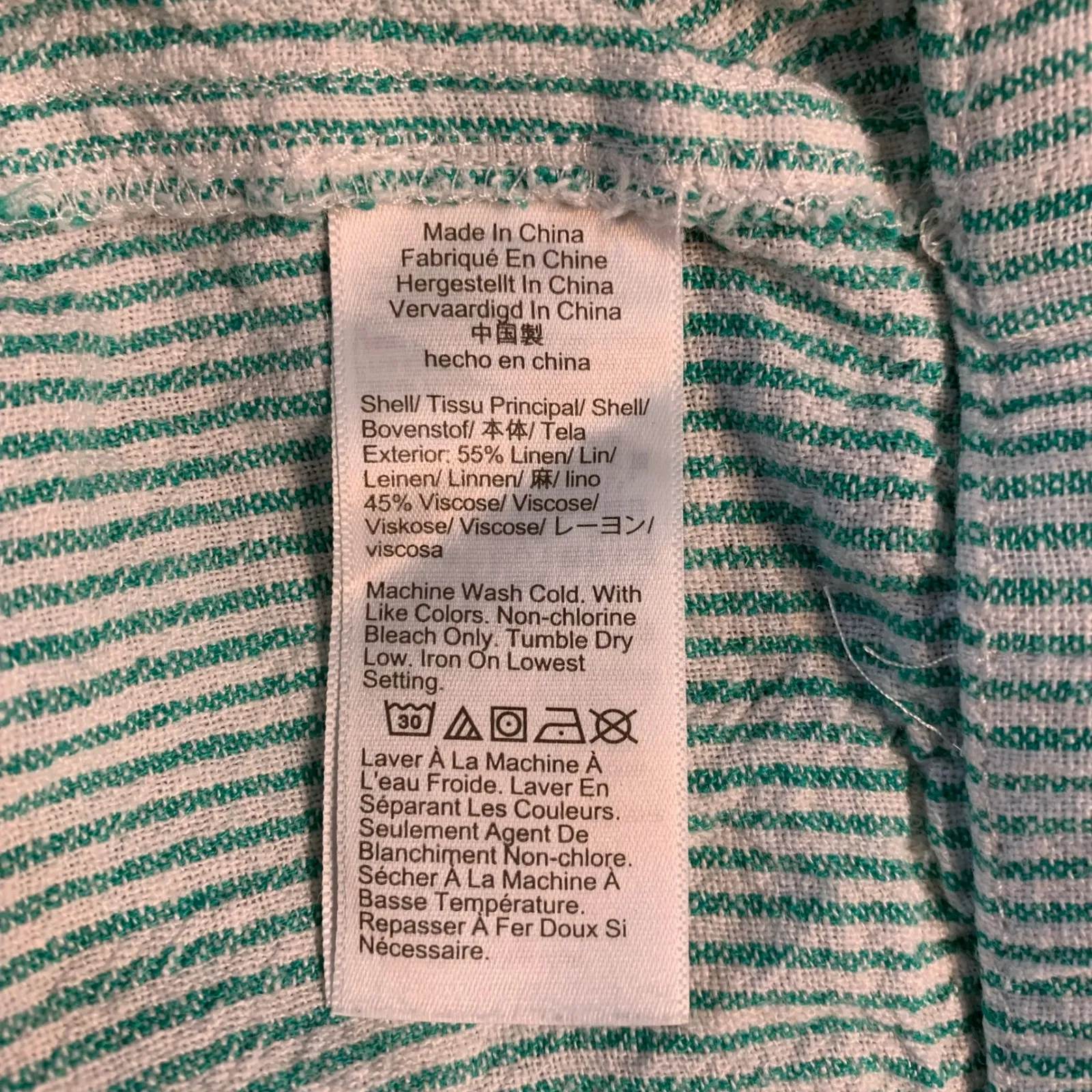 J Crew Striped Drawstring Shorts XXL Green Linen Blend Casual Beach Vacation - Image 4