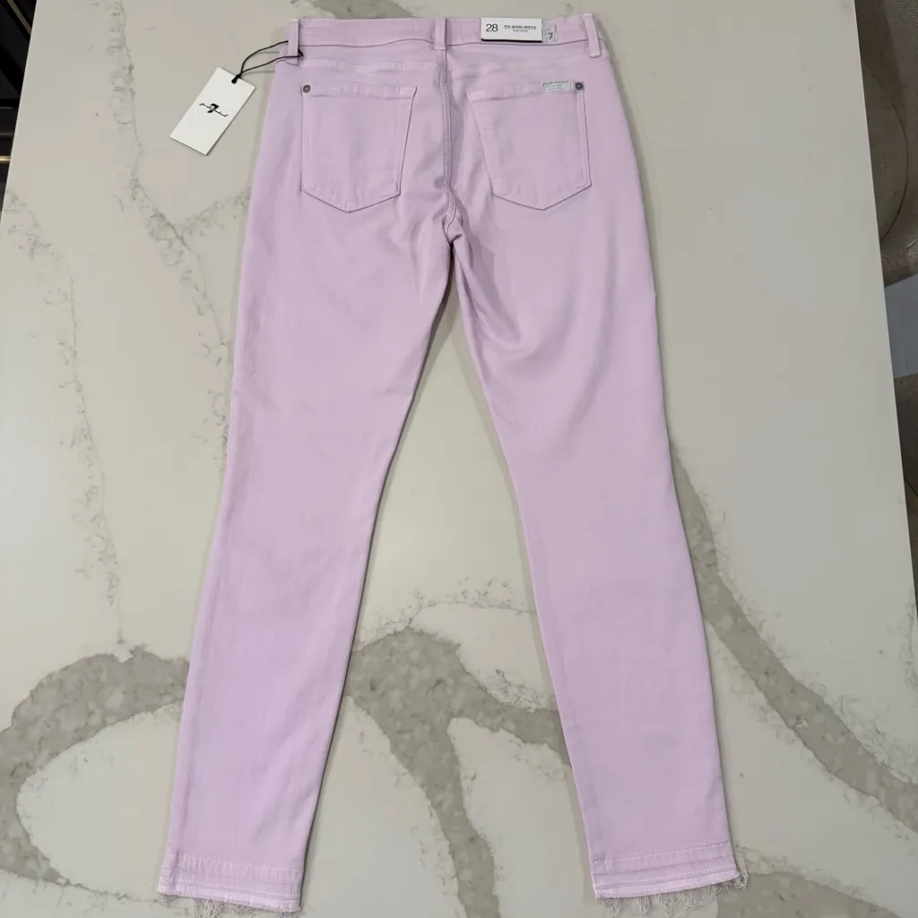 7 For All Mankind NWT The Ankle Skinny Raw Hem Womens 28 Lavender Purple Stretch - Image 9