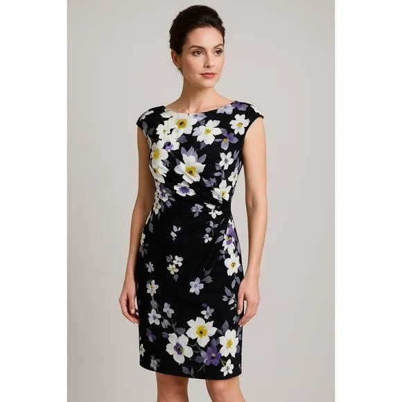 Lauren Ralph Lauren Floral Faux Wrap‎ Jersey Sheath Spring Dress Size 8 - Image 14