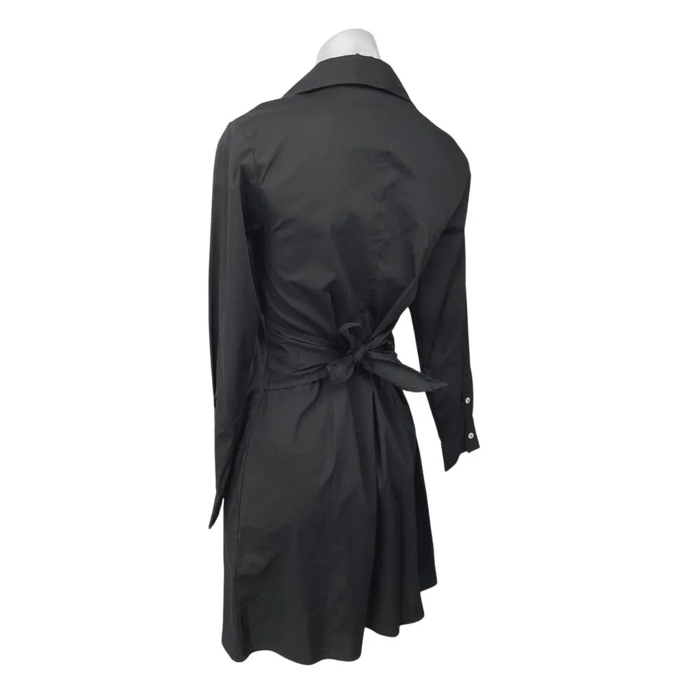 Tahari Black Long Sleeve Button Front Collared Tie A Line Shirt Mini Dress XS - Image 2
