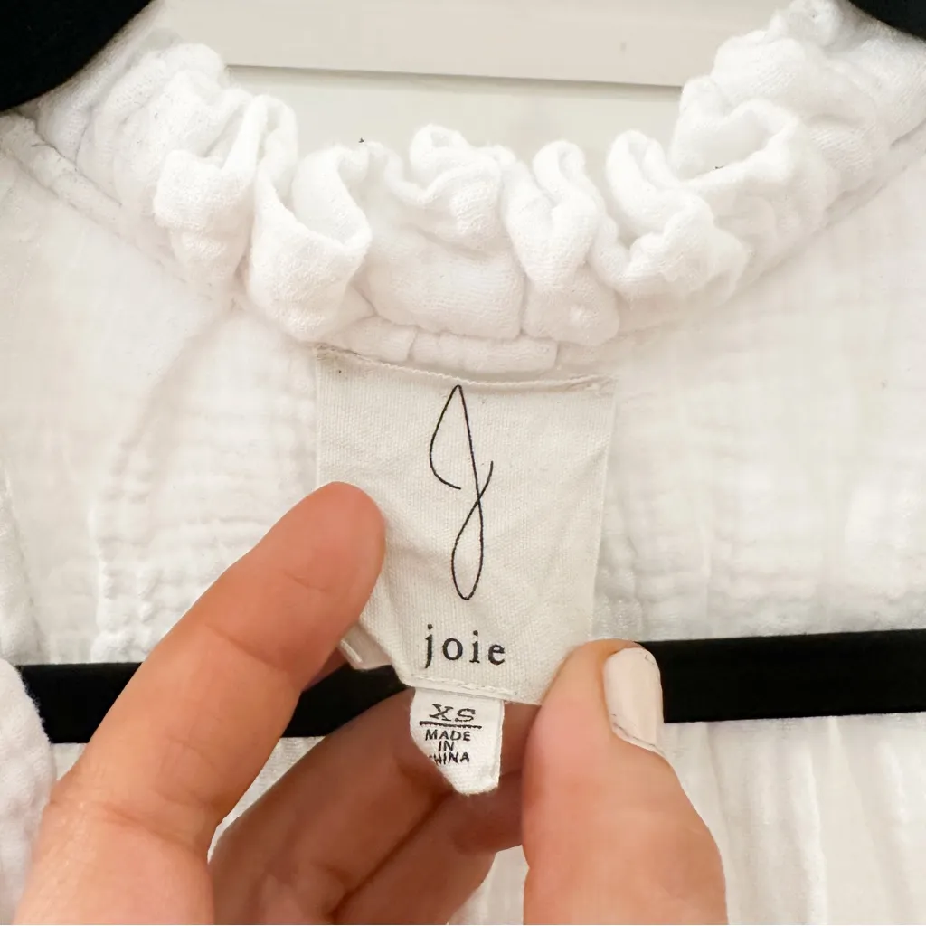 Joie Sleeveless Gauze Ruffle Collar Tie Neck Top White sz XS - Image 6