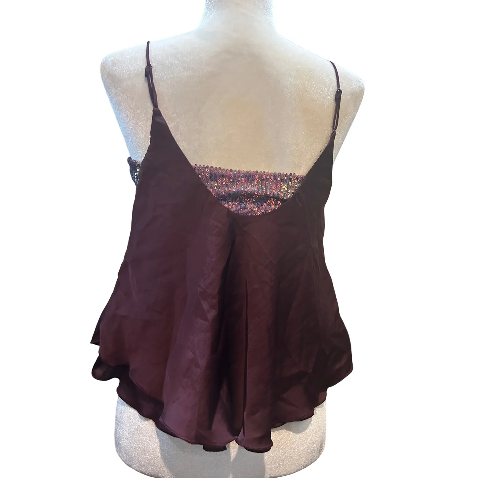 Sequin Cami Top Maroon Sleeveless Party‎ Tank Top - Image 5