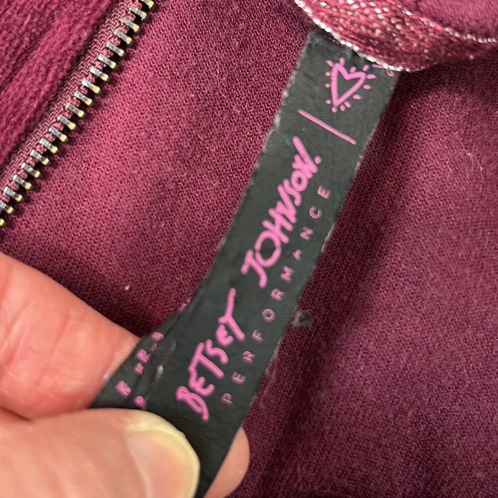 Betsey Johnson vintage  90s velvet zip front hoodie love lips patches size med - Image 6