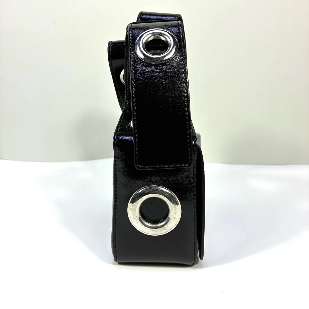 Moschino Couture Metal Logo Crossbody Shoulder Bag Black NWT Eyelets - Image 7