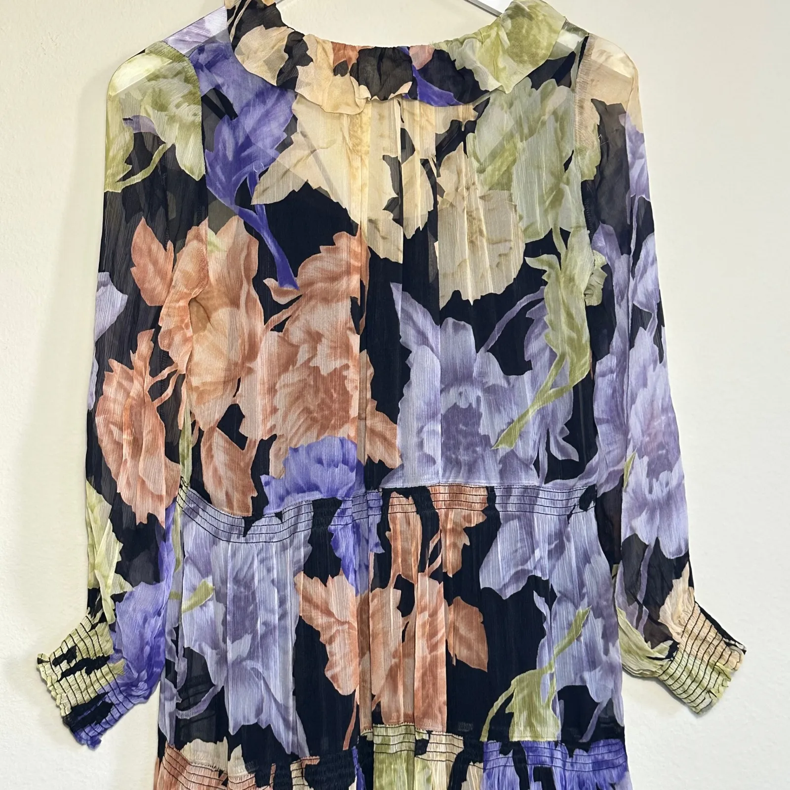 Anthropologie The Marais Printed Chiffon Maxi Dress Purple Floral XSP Sheer Boho Size undefined - Image 5