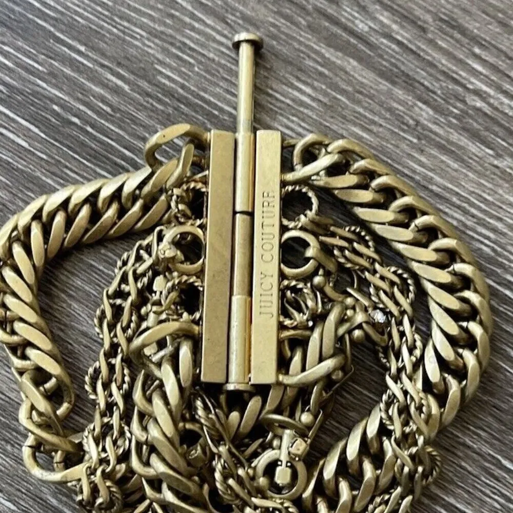 Vintage Juicy Couture Chunky Multi Chain Gold Tone Crystal Stone Bracelet 7” - Image 4