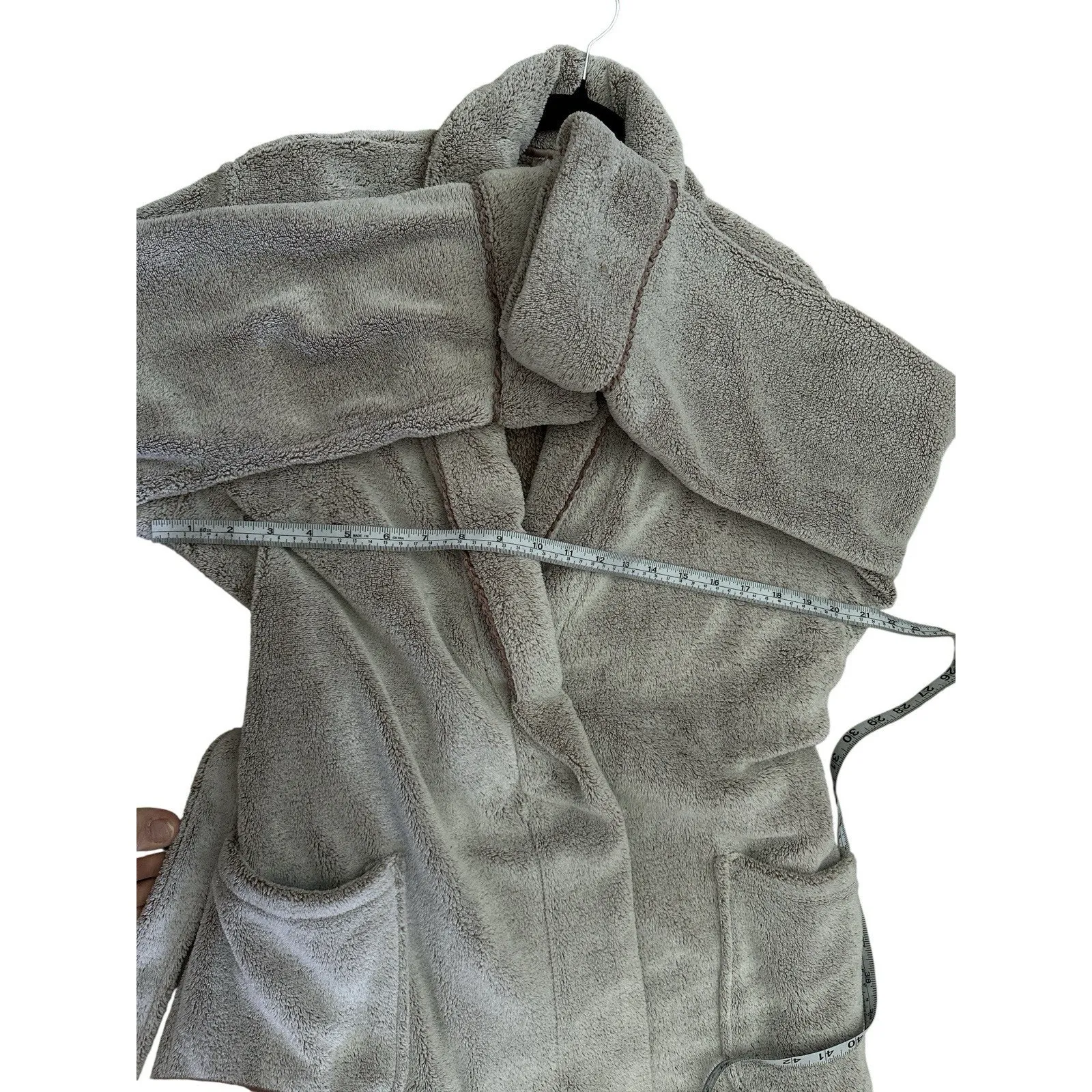 Oscar de la Renta Pink Label Robe Soft Fuzzy Belted Pockets Long Sleeve Size S - Image 4