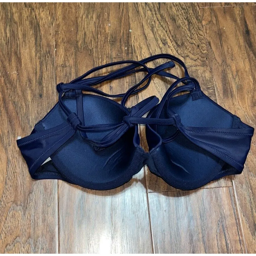 Women’s Aerie Navy Blue  perkier push-up strappy tie back bikini top beach swim - Image 3