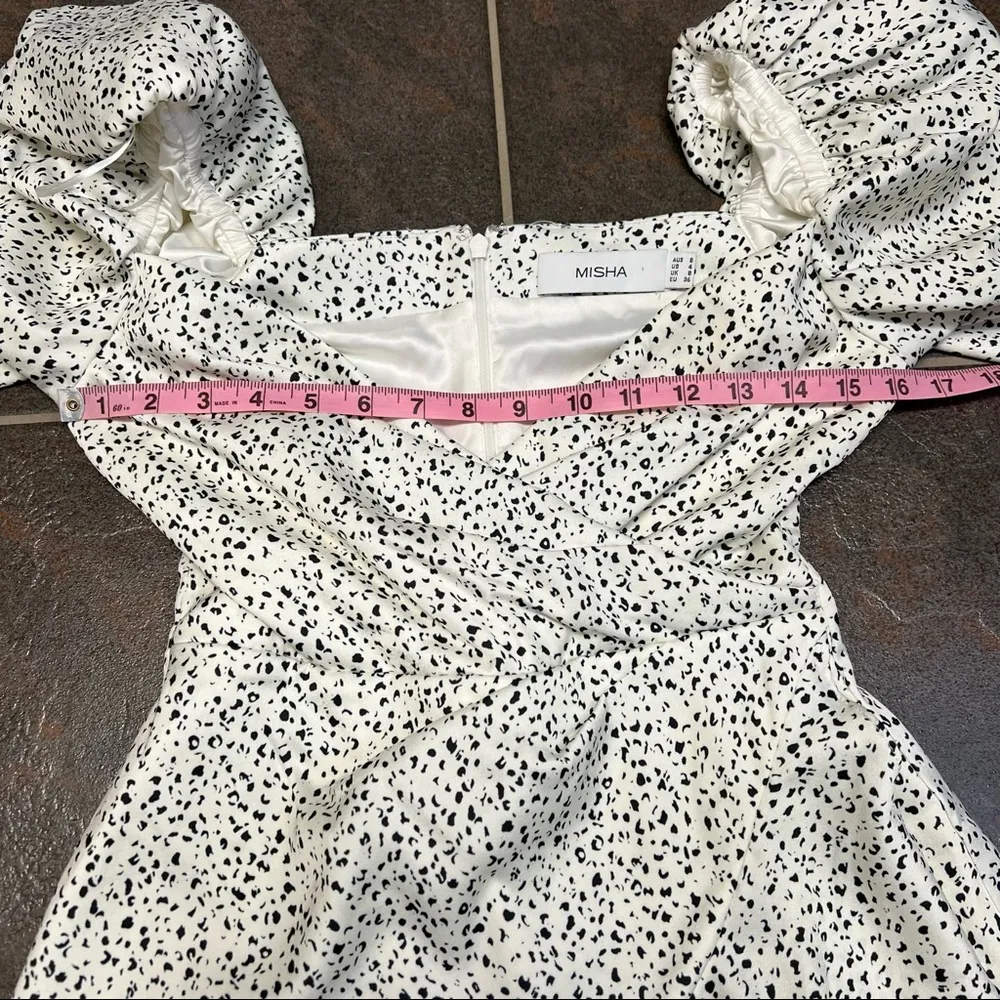 Misha Lourdetta Long Puff Sleeve Mini Dress Spot Print Snow Leopard White 4 Black - Image 8