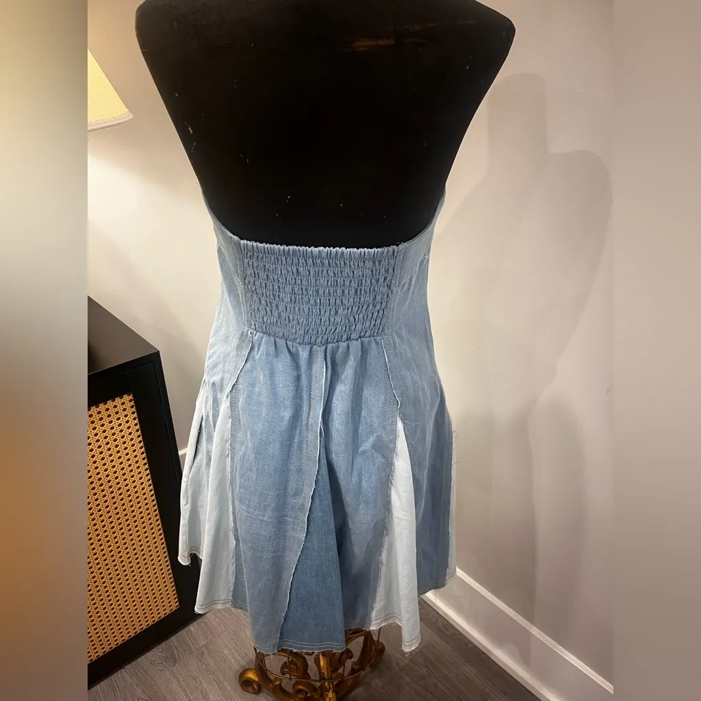 Pilcro Strapless Denim Western Festival Mini Dress Size Large - Image 3