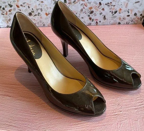 Cole Haan Nike Air Peep Toe Heels - Brown Patent - Size 10B - Image 7