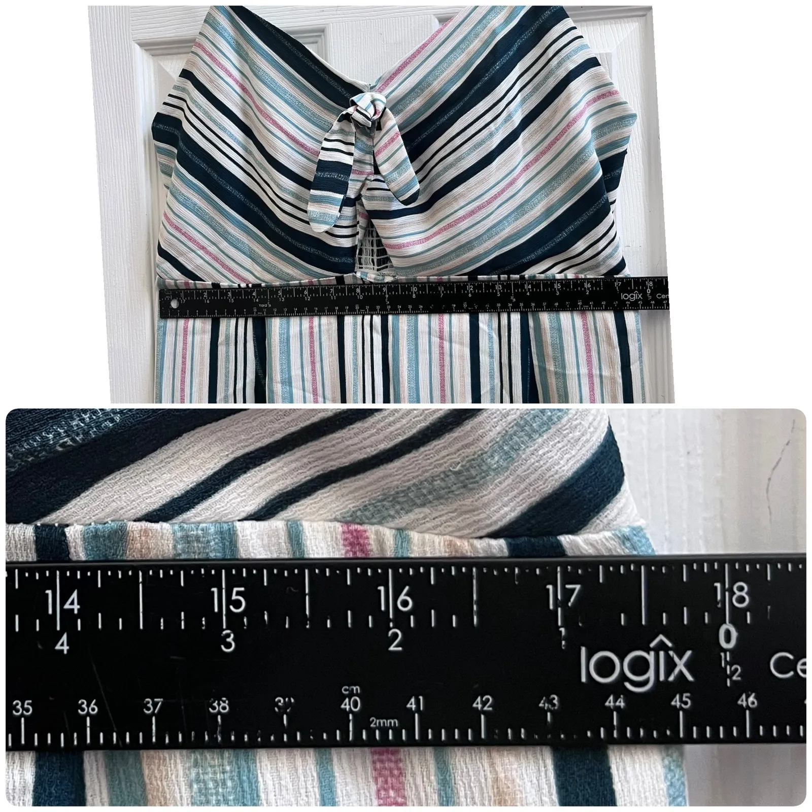 Xhiliration Striped Sleeveless Keyhole Front Cropped Jumpsuit Junior Size XL - Image 5