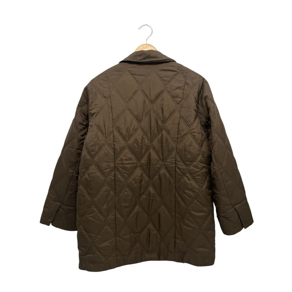 GANNI Diamond Quilted Ripstop Oversized Jacket Teak Brown Coat Women’s Size M - Image 6