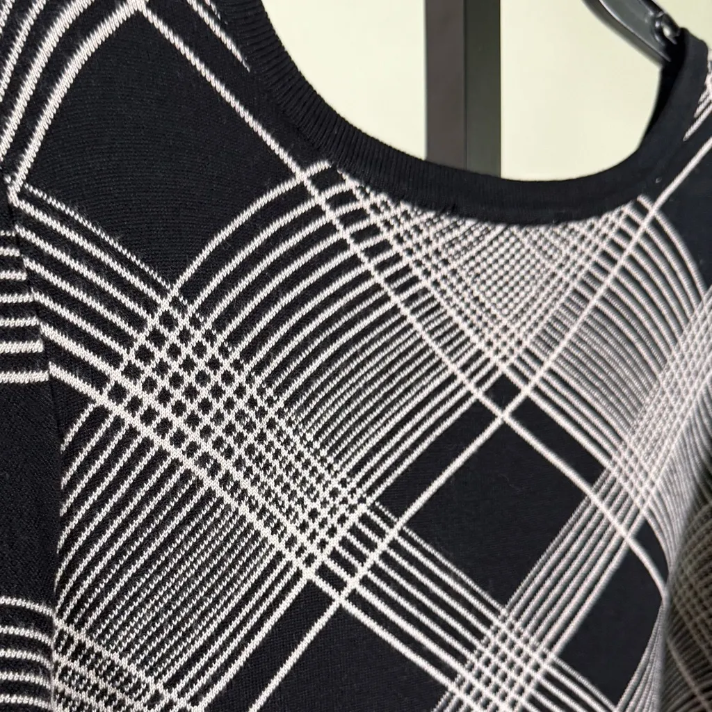 Liz Claiborne Plaid Knit Sweater Dress XL Black White Business Casual Career - Image 8