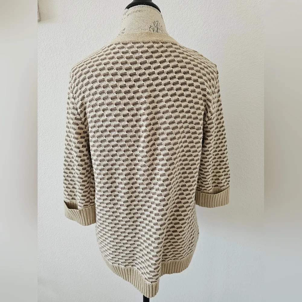 Karen Scott  Beige Patterned Sweater Quarter Sleeves High Neck Cotton Size L - Image 2