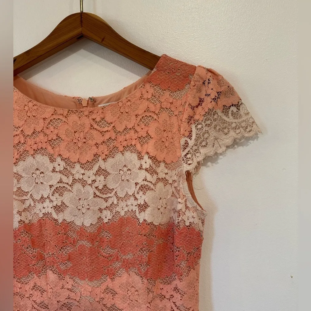 Erin Fetherston Lace Stripes Pencil Sheath Dress Pink Coral Women Size 2 Wedding - Image 3