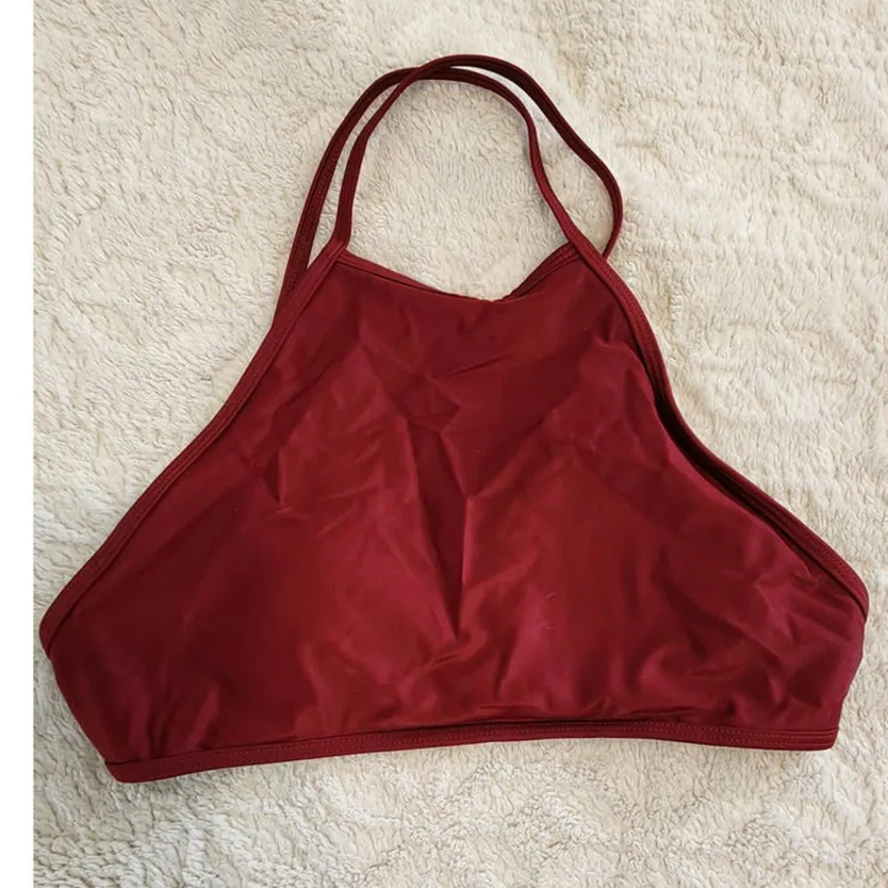 Aerie High Neck Bikini Crop Top Wine Burgundy Size Small - Image 2