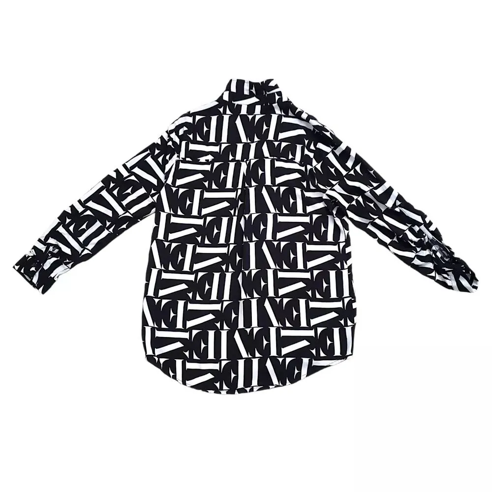 Milk & Honey Letter Print Top Womens Large Black Long Sleeve Button Up - Image 11