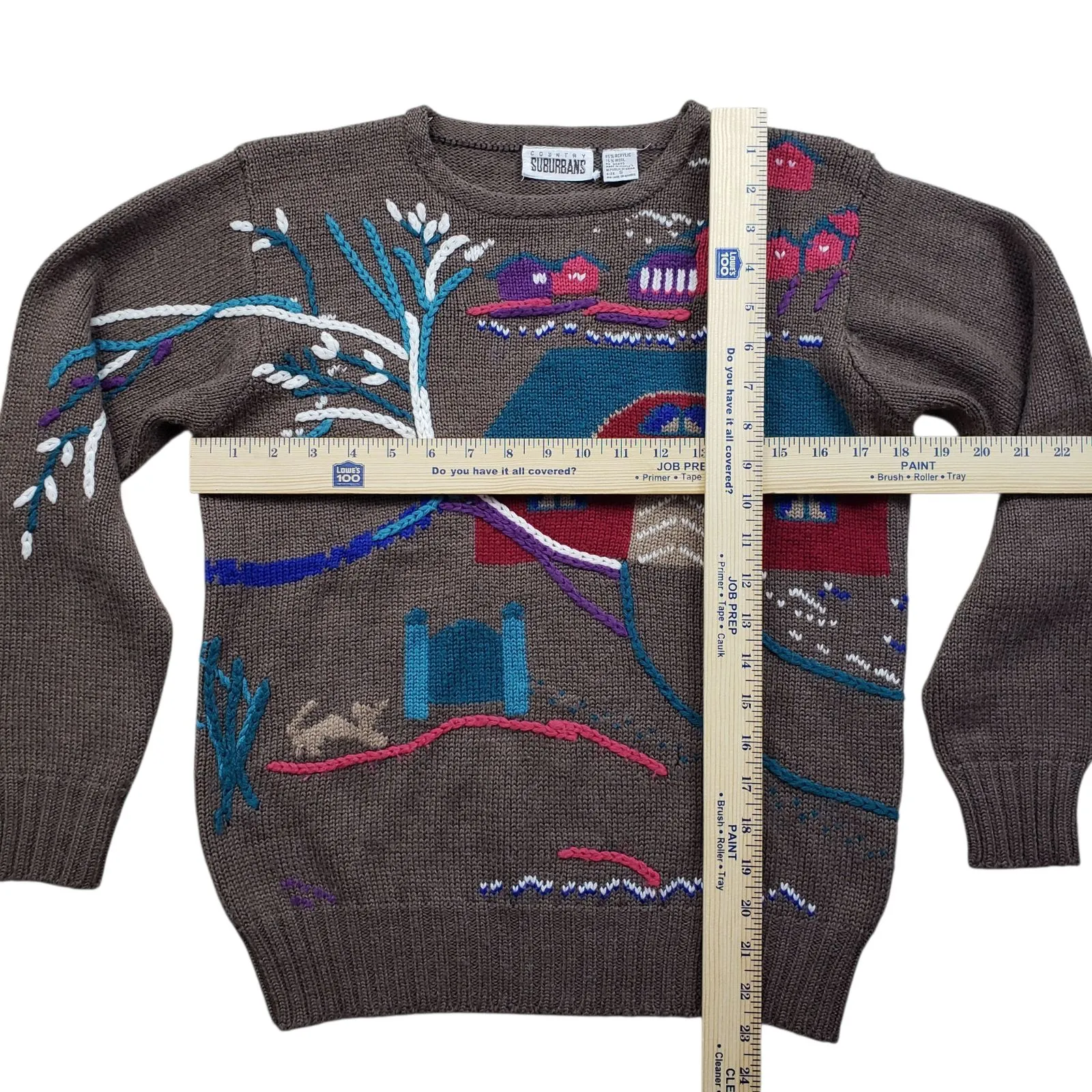 Vintage Country Suburbans Hand Knit Sweater Womens Small Farm House Town Cottage Brown - Image 5