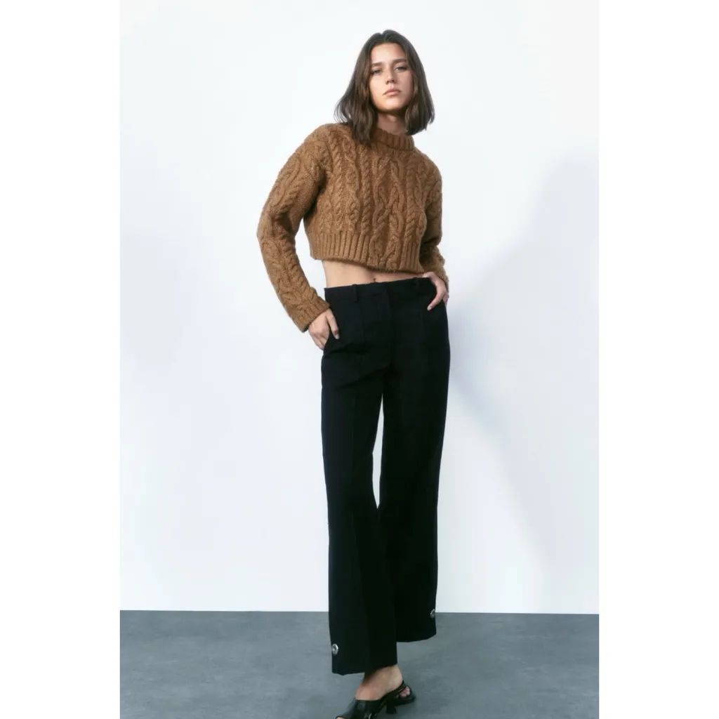 ZARA  Cable Knit Sweater Taupe Brown - Image 8